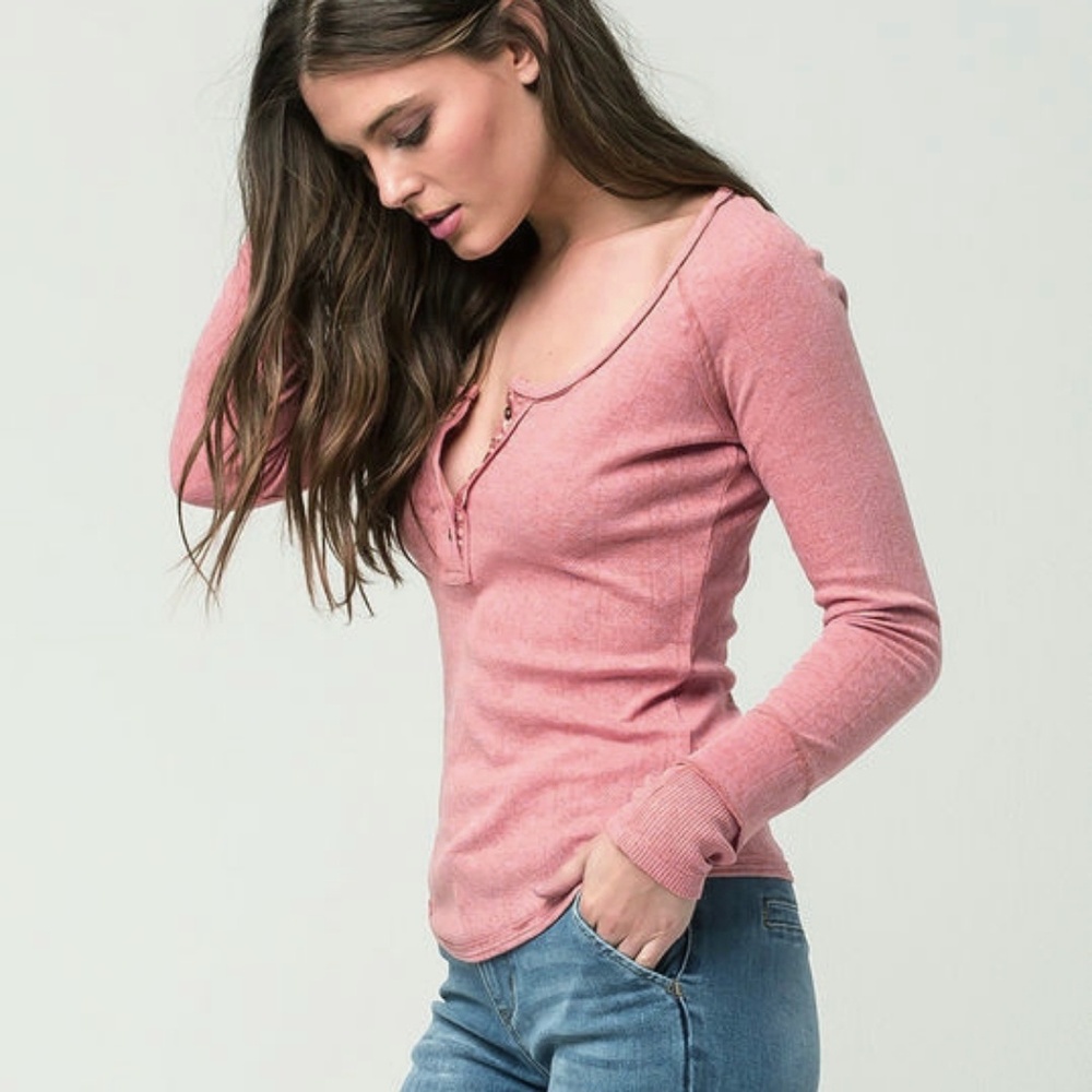 Free People Henley Thermal Tee Sugar and Spice Sco